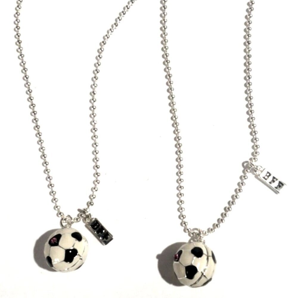 Silver tone "BFF" Friendship Soccer Ball Pink Crystal Necklaces - Girls Jewelry